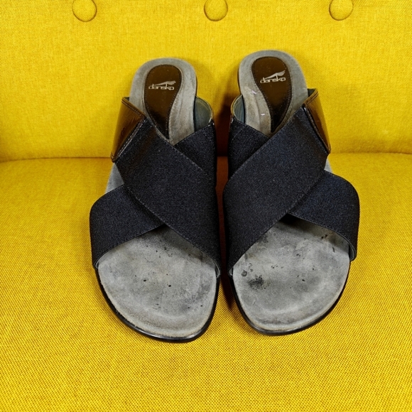 Dansko Wedge Slip On Sandal Slide Black Ava/Elastic Cross Strap Women's  10.5-11 - Picture 2 of 8